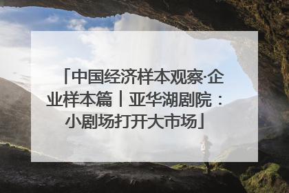 中国经济样本观察·企业样本篇︱亚华湖剧院：小剧场打开大市场